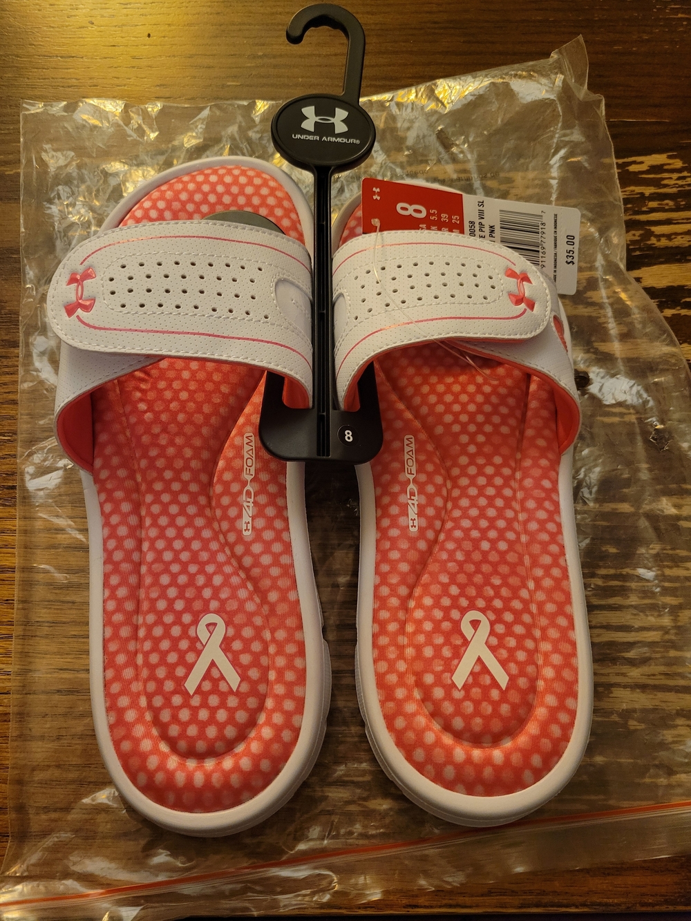 Under Armour Slide Sandals - White with Coral-Pink Footbeds